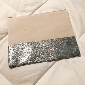 Canvas and Silver Glitter Clutch